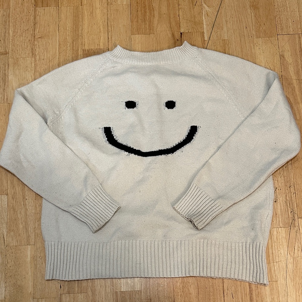 Women’s Ivory Smile Face Knit oversized Sweater - XL